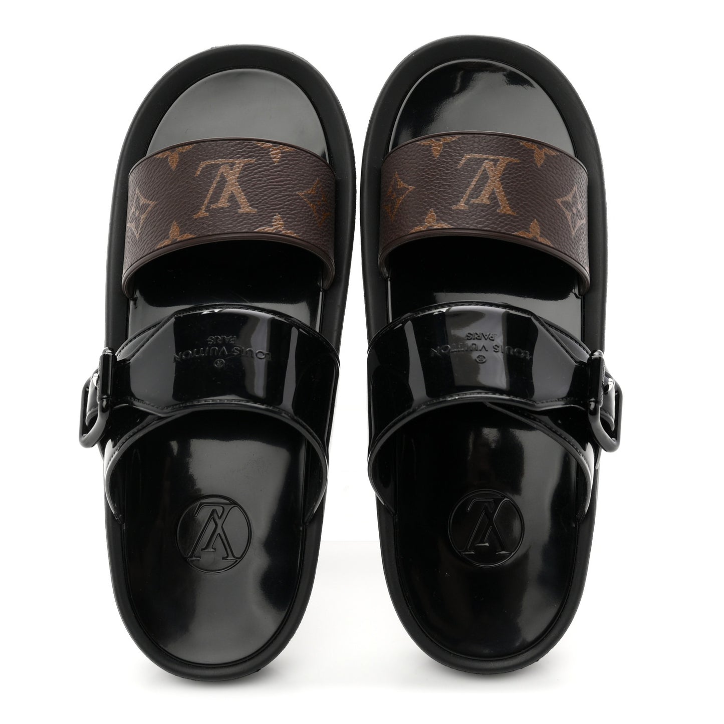 Monogram Sunbath Flat Mule Sandals 38 Black