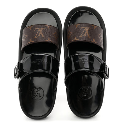 Louis Vuitton Monogram Sunbath Flat Mule Sandals 38 Black 2 of 9