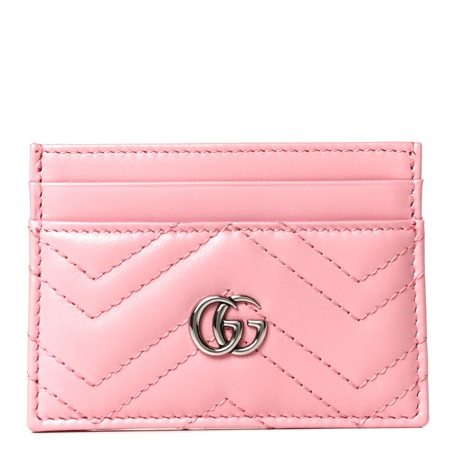 Gucci Calfskin Matelasse GG Marmont Card Holder Wild Rose 1 of 4