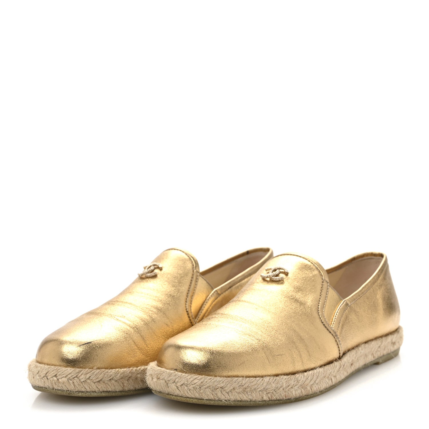 Chanel Metallic Lambskin CC Mocassin Loafers 37.5  Gold 4 of 10