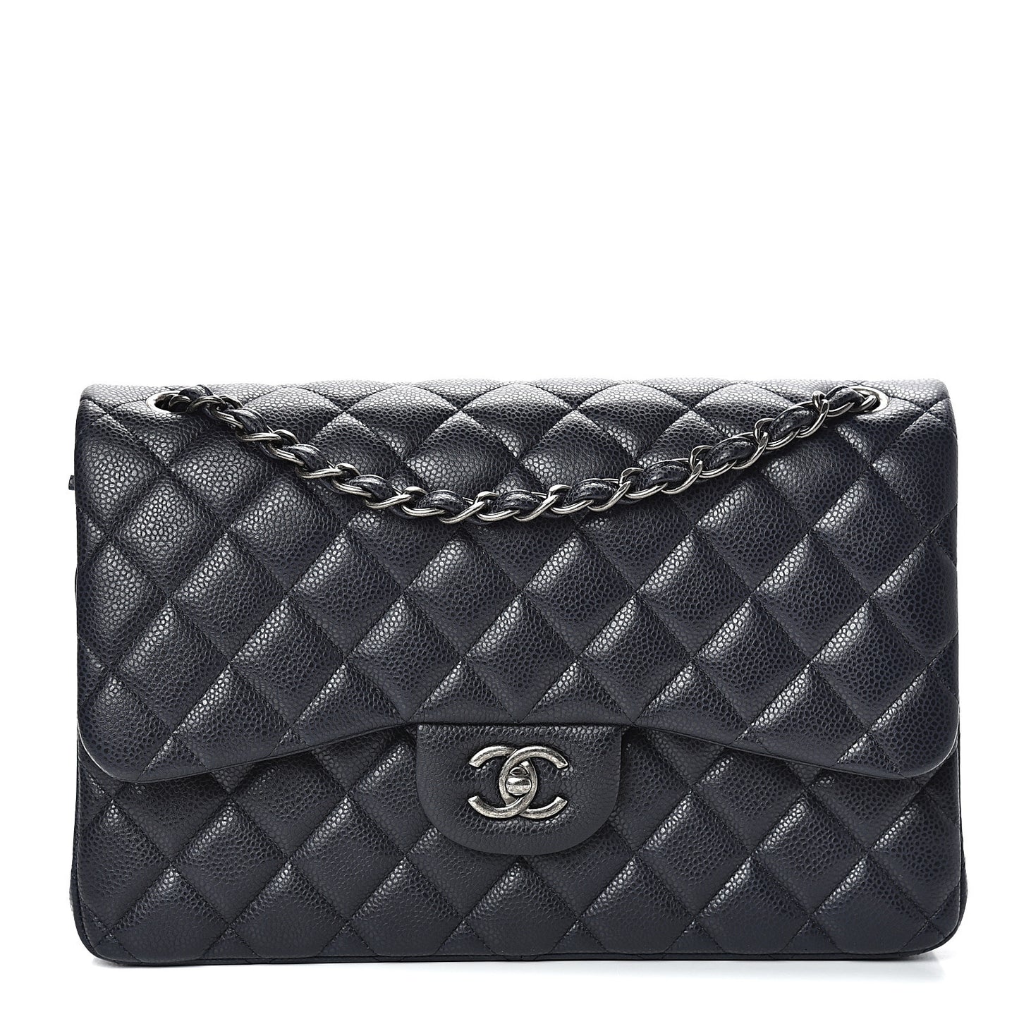 Caviar Quilted Jumbo Double Flap Navy Blue