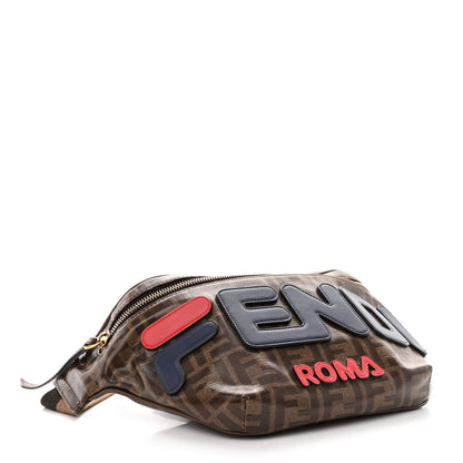 Fendi X FILA Glazed Fabric Vitello Century FF 1974 Mania Belt Bag Mogano Panna Blueberry 4 of 11