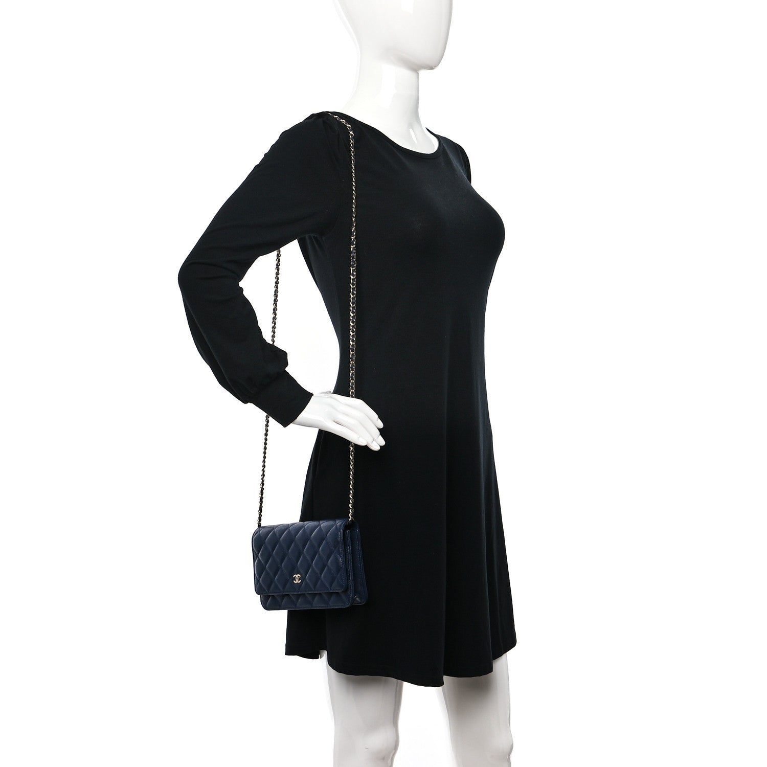 Chanel Caviar Quilted Wallet on Chain WOC Navy Blue 2 of 12