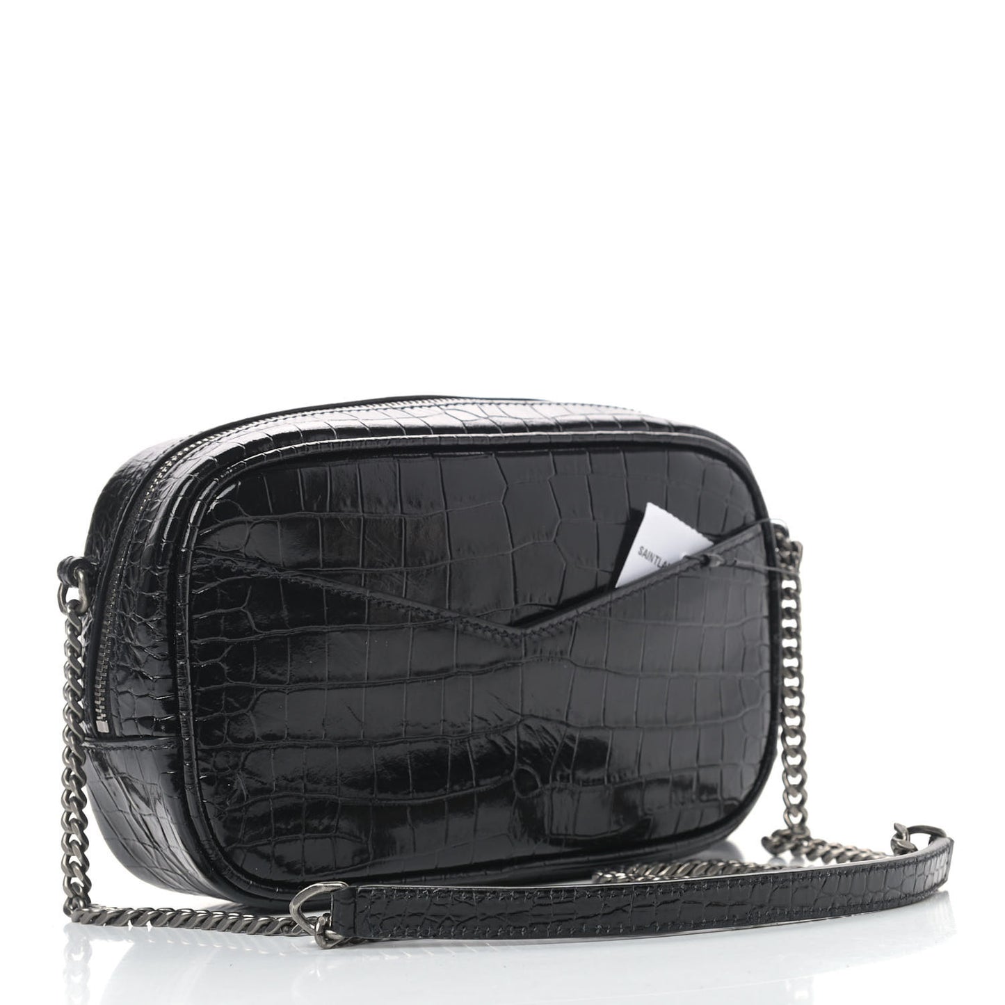Calfskin Crocodile Embossed Monogram Mini Lou Camera Bag Black