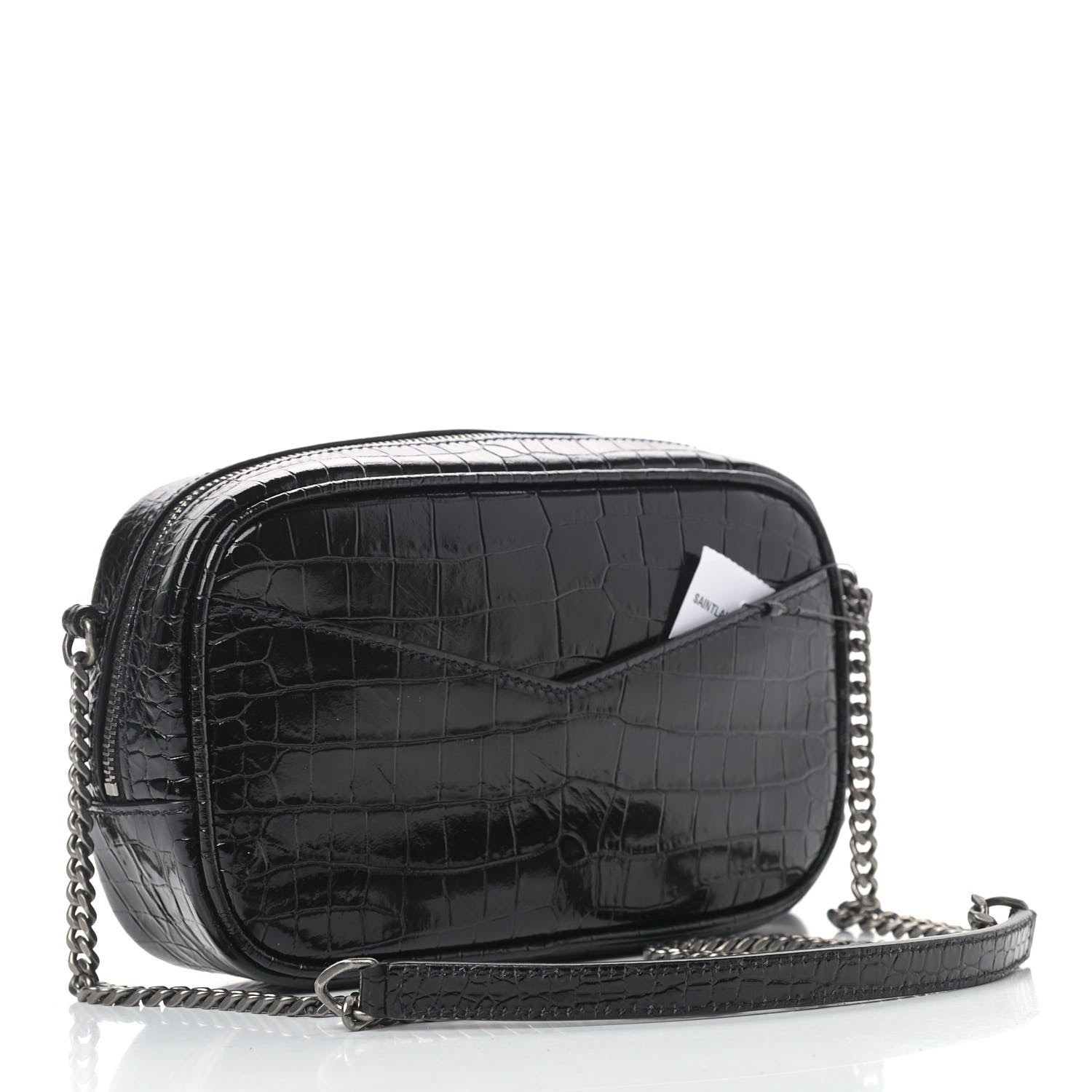 Saint Laurent Calfskin Crocodile Embossed Monogram Mini Lou Camera Bag Black 3 of 9