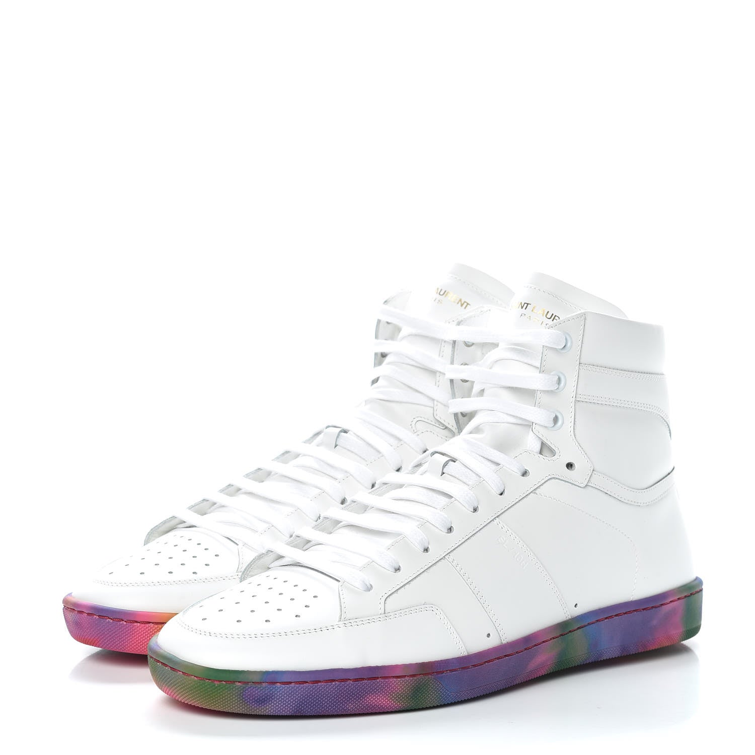 Saint Laurent Calfskin Mens Signature Court Classic SL/10H High Top Sneakers 41.5 Off White Multicolor Tie-Dye 3 of 9