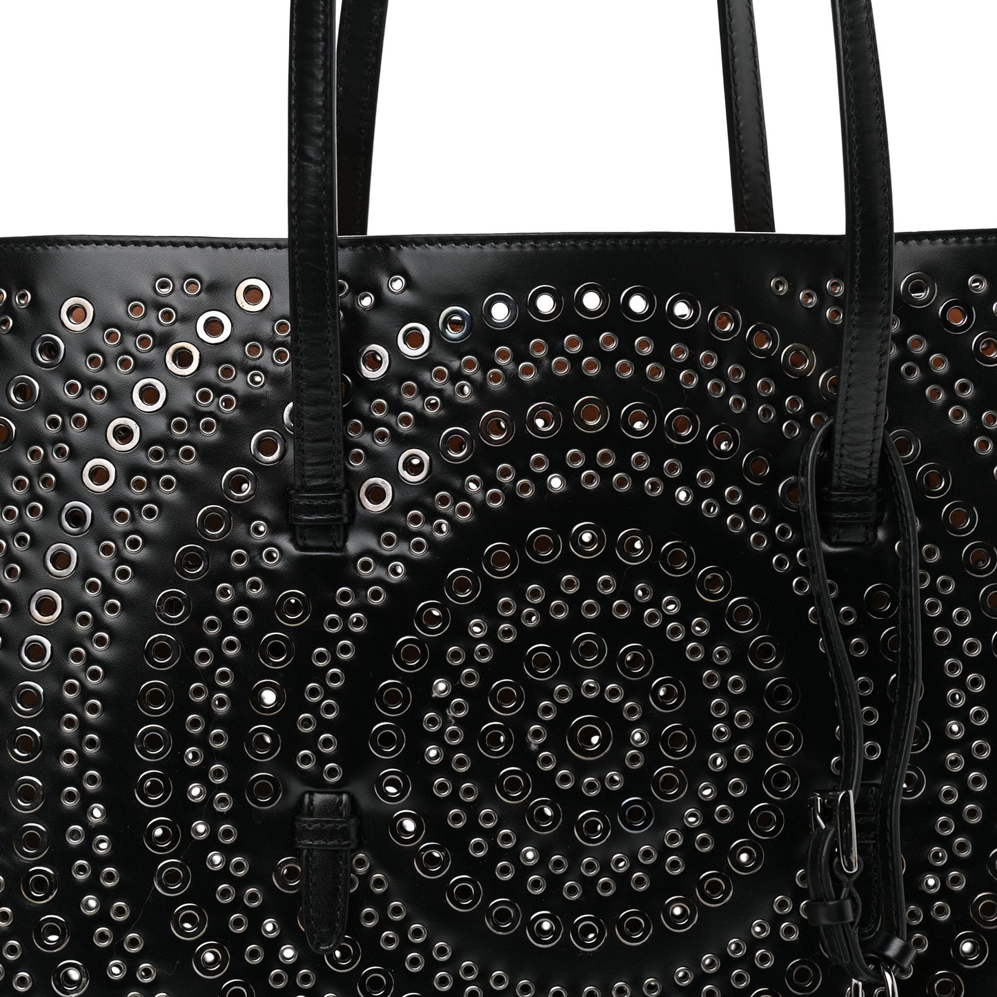 Calfskin Grommet Studded Large Mina Tote Black