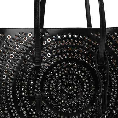Alaia Calfskin Grommet Studded Large Mina Tote Black 8 of 10
