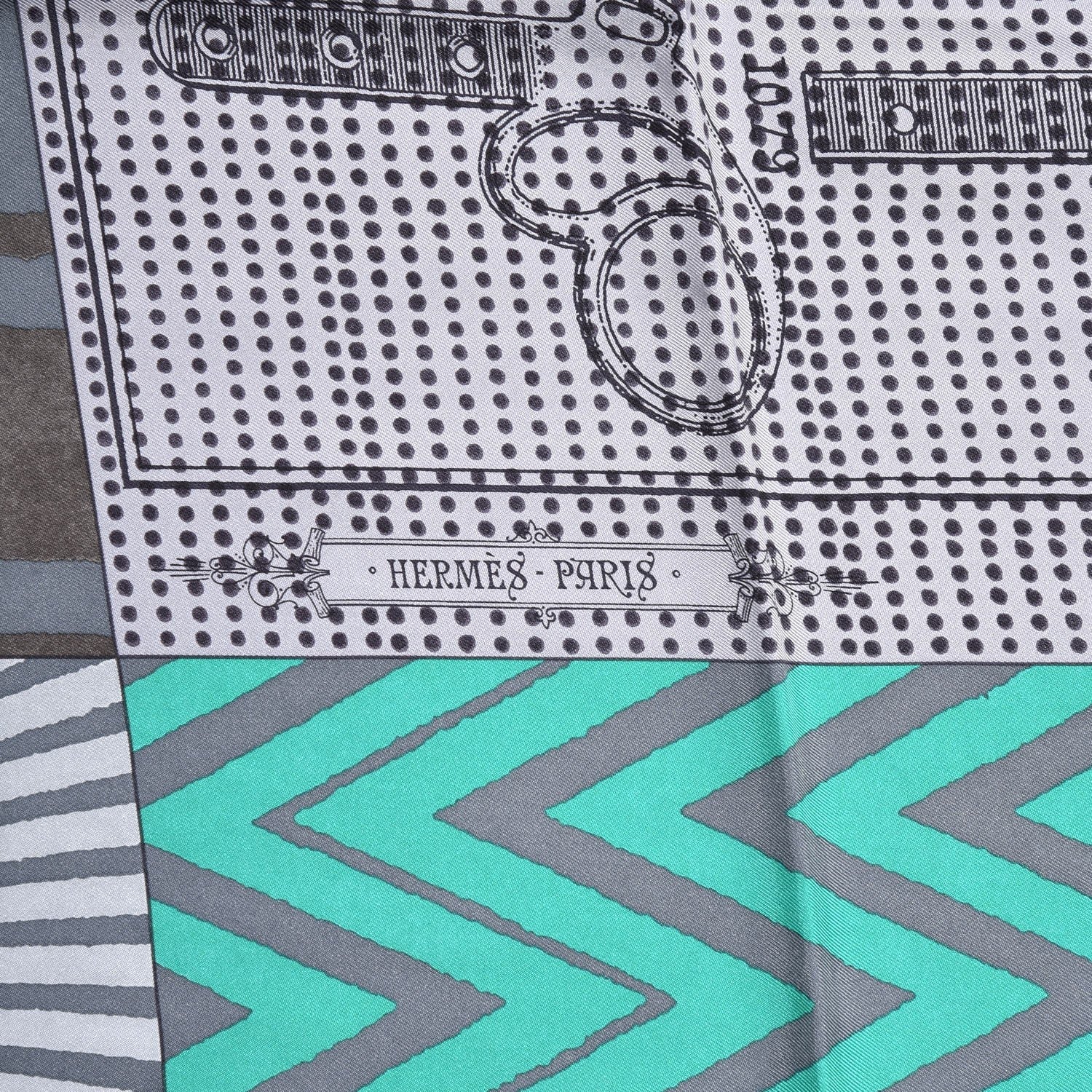 Hermes Silk Manufacture de Boucleries Scarf 90 Gris Noir Menthol 7 of 8