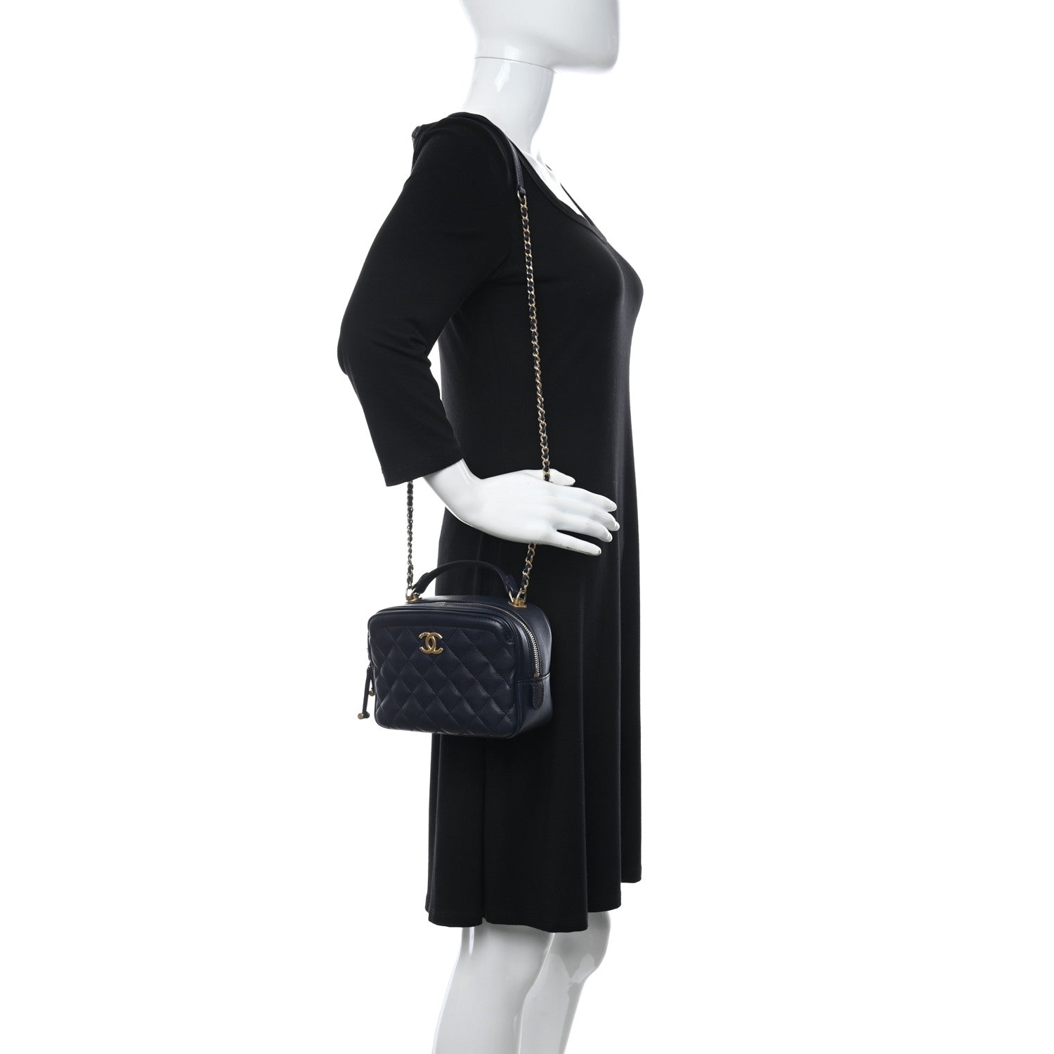 Chanel Calfskin Quilted CC Small Vanity Case Navy 3 of 21