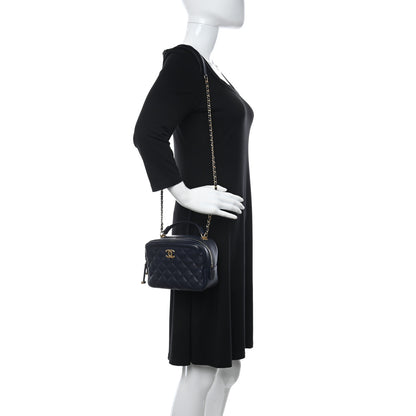 Chanel Calfskin Quilted CC Small Vanity Case Navy 3 of 21