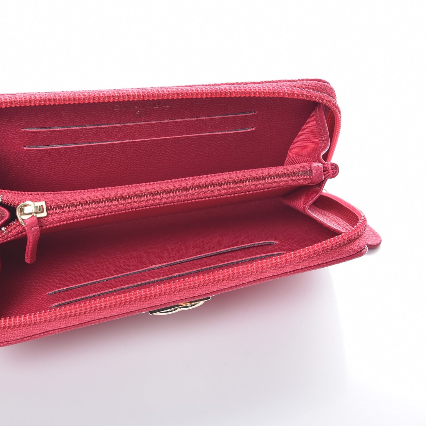 Caviar Quilted Small Boy Zip Around Wallet Fuchsia
