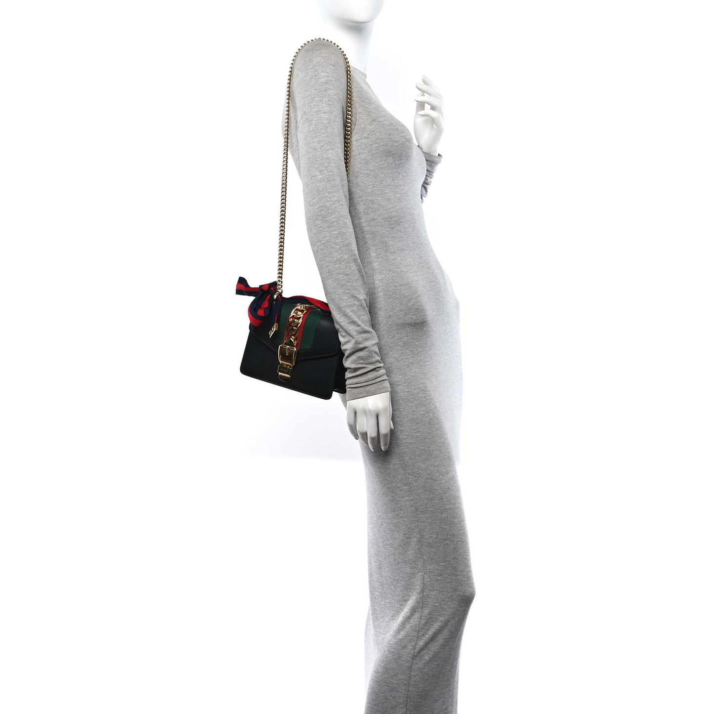 Calfskin Mini Sylvie Chain Shoulder Bag Black
