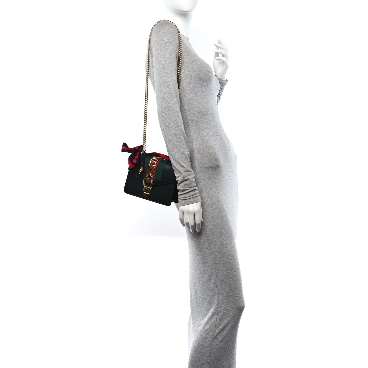 Gucci Calfskin Mini Sylvie Chain Shoulder Bag Black 2 of 10