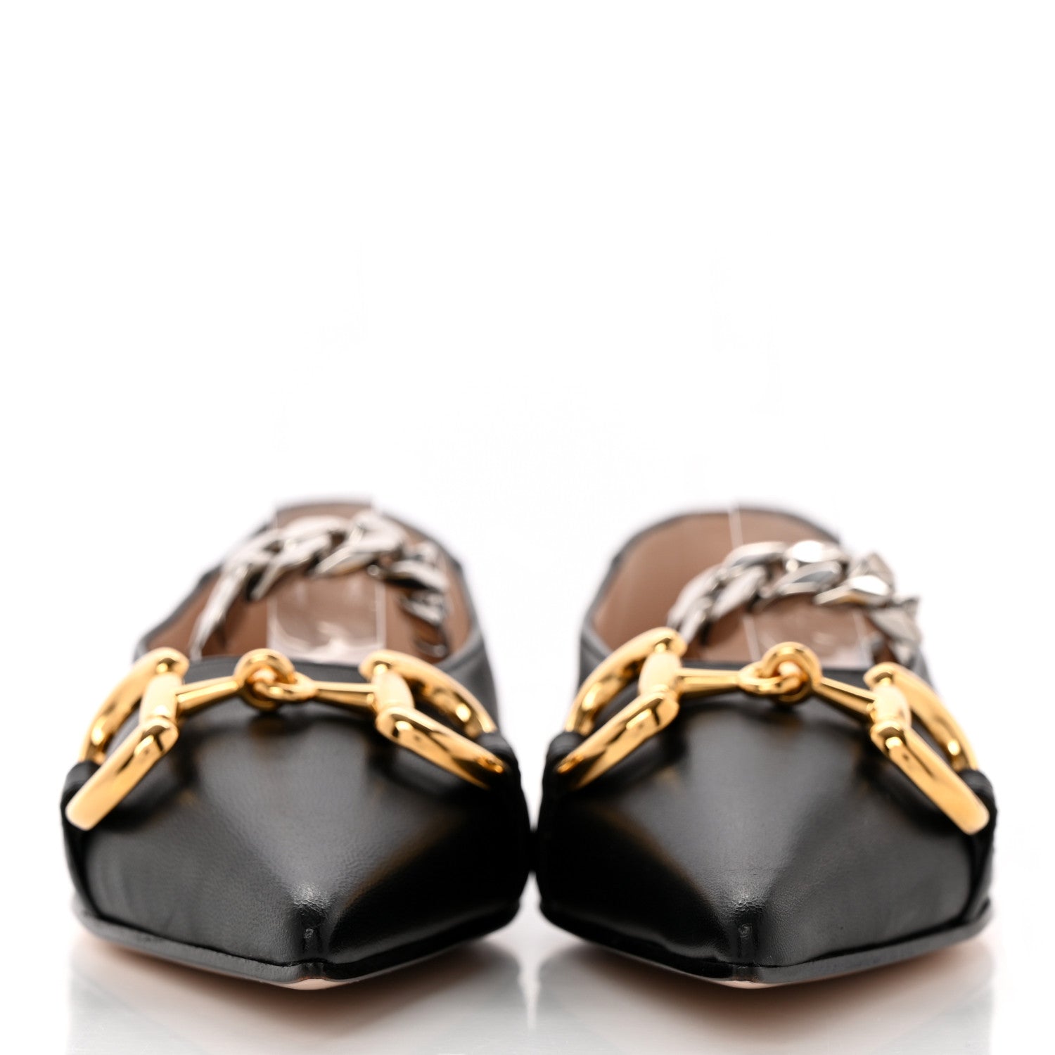 Gucci Nappa Lumiere Deva Horsebit Chain Embellished Flats 35 Black 2 of 12