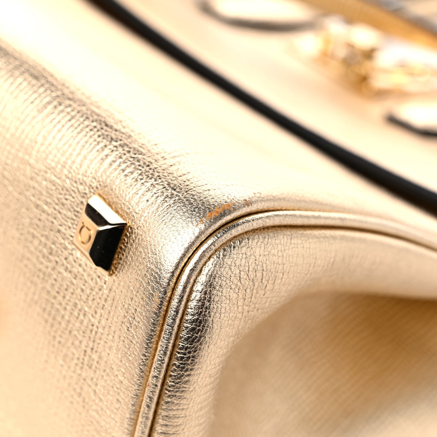 Metallic Hammered Calfskin Studio Top Handle Bag Gold