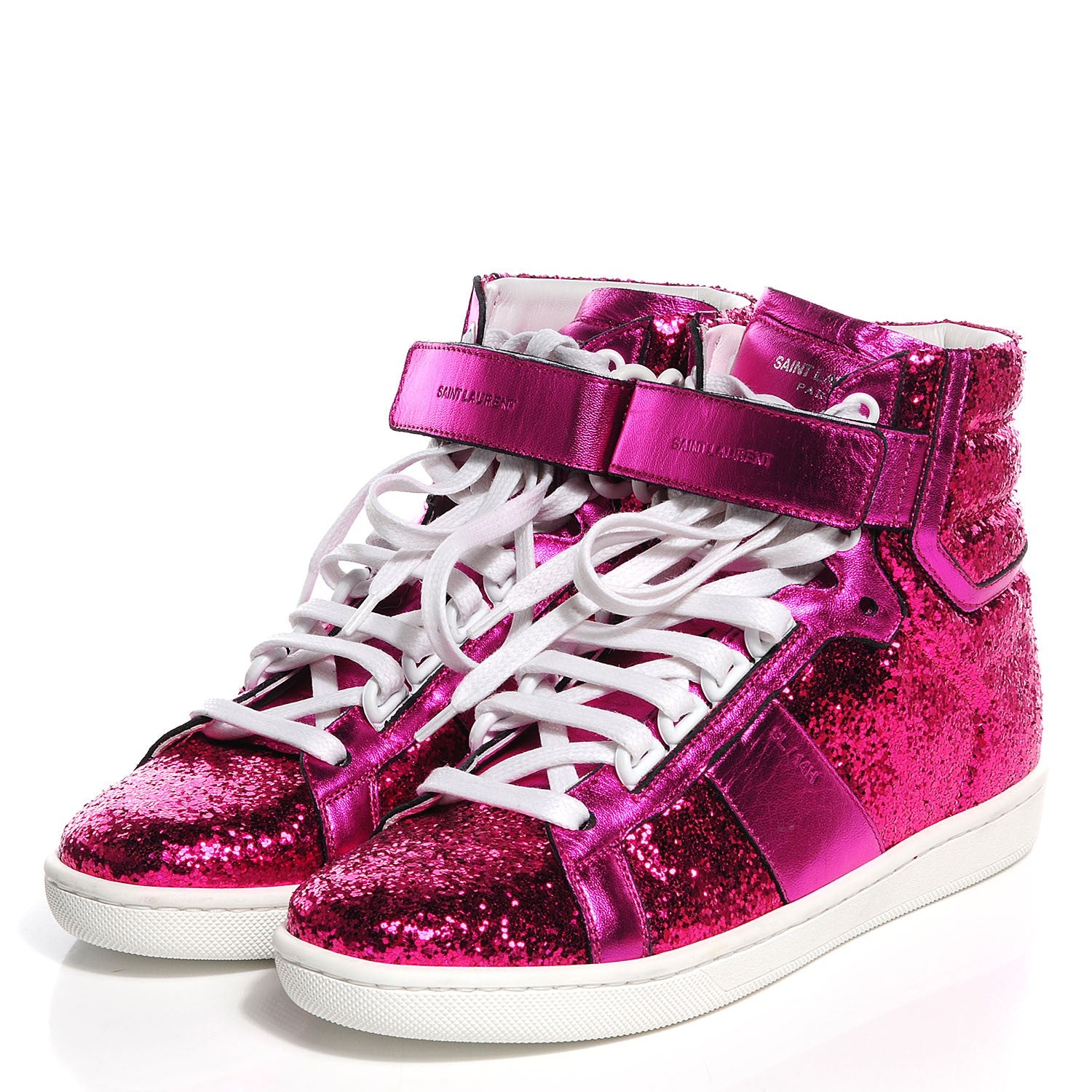 Saint Laurent Glitter Court Classic High Top Sneakers 36 Fuchsia 3 of 8