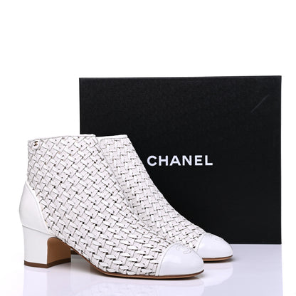Chanel Woven Lambskin Patent Calfskin Cap Toe Short Boots 40 White 9 of 9