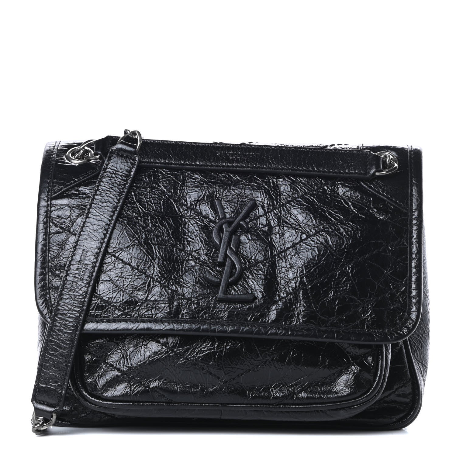 Saint Laurent Crinkled Calfskin Matelasse Monogram Baby Niki Chain Satchel Black 1 of 11