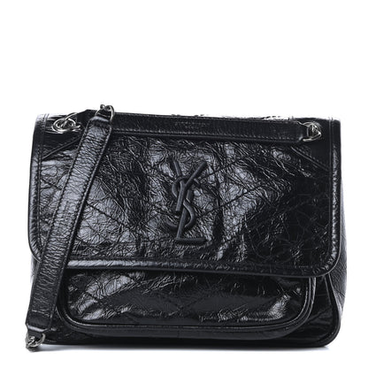 Saint Laurent Crinkled Calfskin Matelasse Monogram Baby Niki Chain Satchel Black 1 of 11