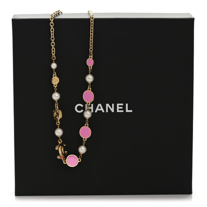 Chanel Metal Enamel Pearl CC Necklace Pink Gold 6 of 6