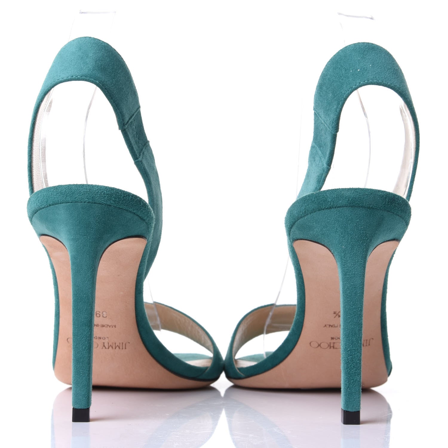 Jimmy Choo Suede Peep Toe Sandals 39.5 Emerald 6 of 9