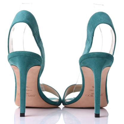 Jimmy Choo Suede Peep Toe Sandals 39.5 Emerald 6 of 9
