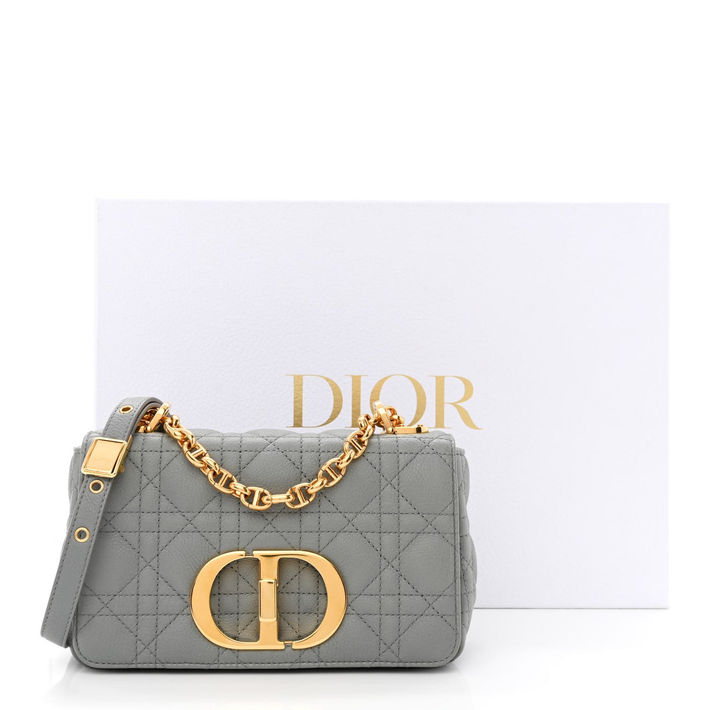 Calfskin Cannage Small Caro Bag Grey