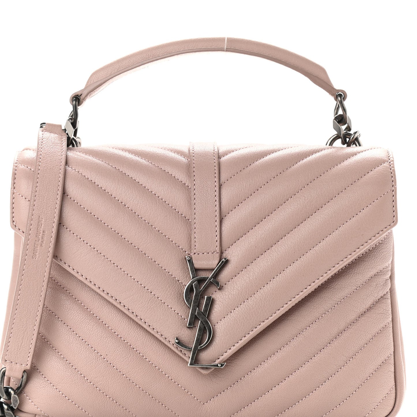 Sheepskin Matelasse Chevron Monogram Medium College Bag Rose Poudre