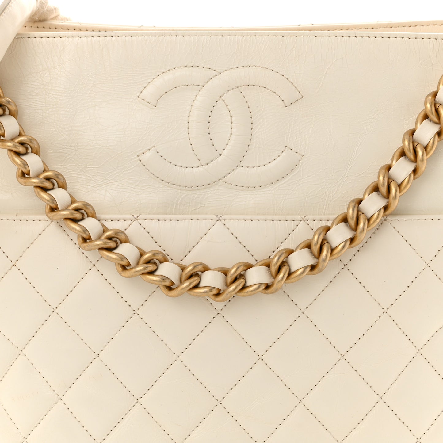 Crumpled Calfskin En Vogue Rope Hobo Bag White