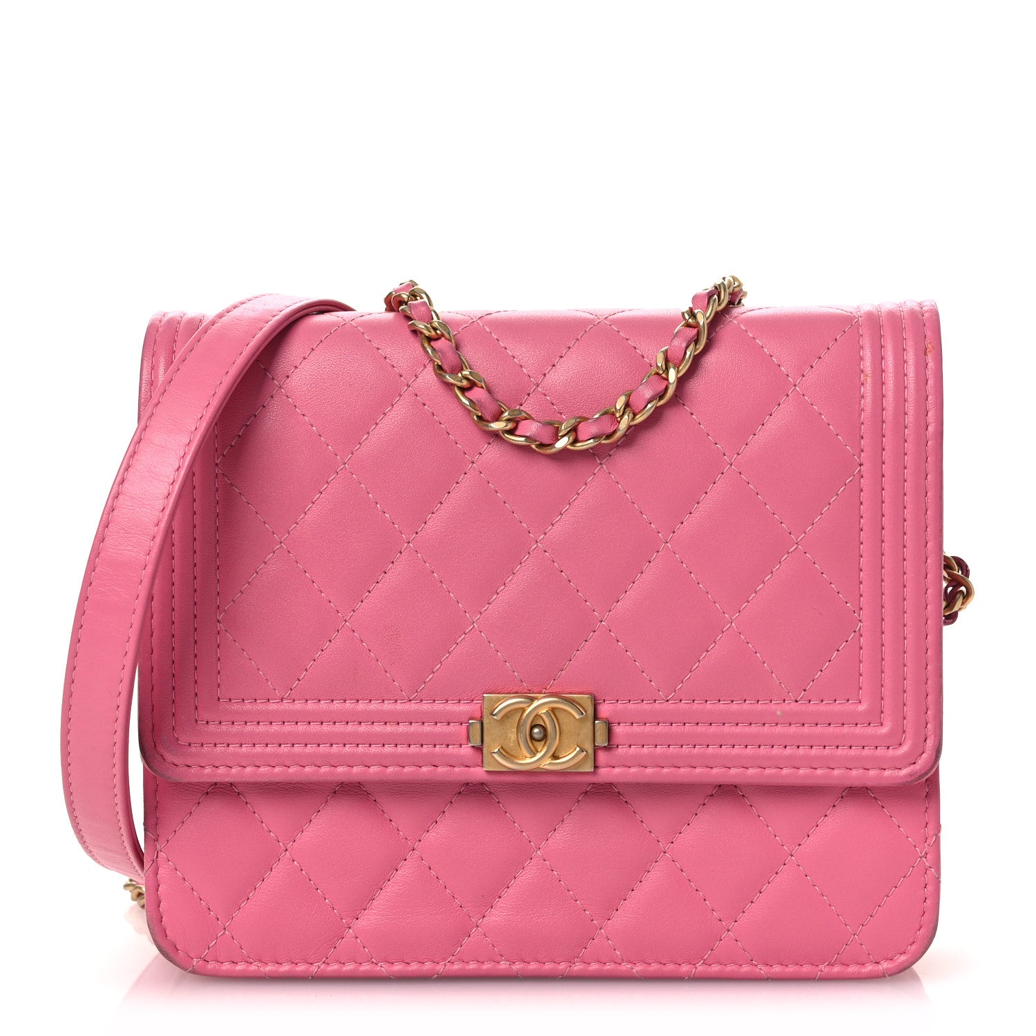 Chanel Lambskin Quilted Boy Square Wallet on Chain WOC Pink 1 of 14