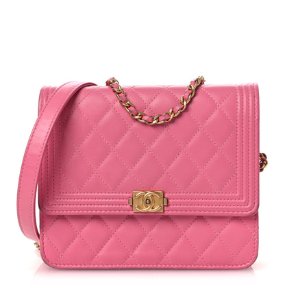 Chanel Lambskin Quilted Boy Square Wallet on Chain WOC Pink 1 of 14