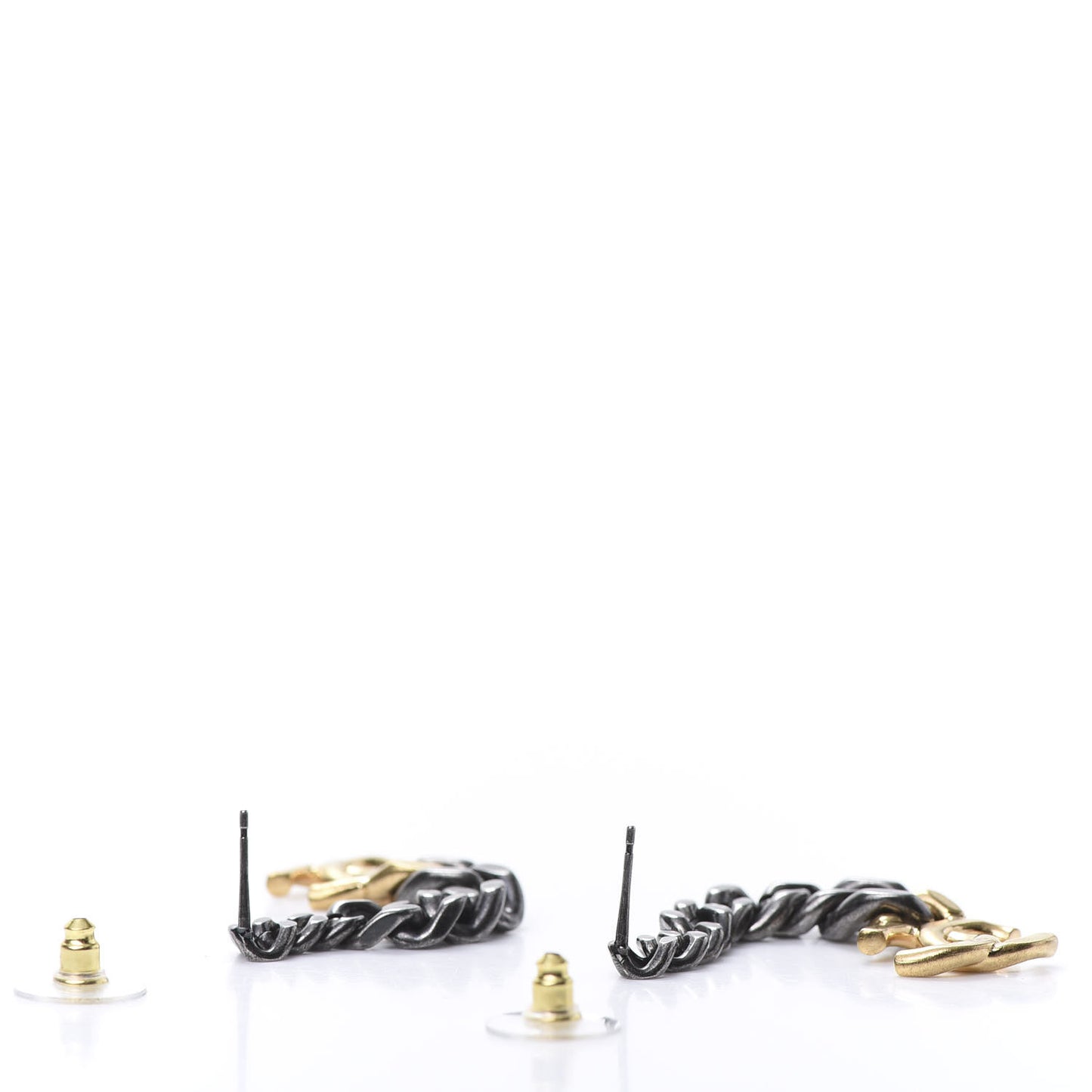 Metal CC Drop Earrings Ruthenium Gold