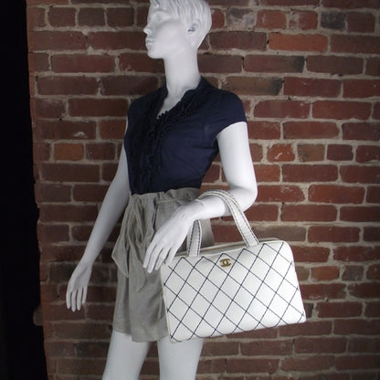 Chanel Leather Diamond Stitch Surpique Bowler 2 of 10