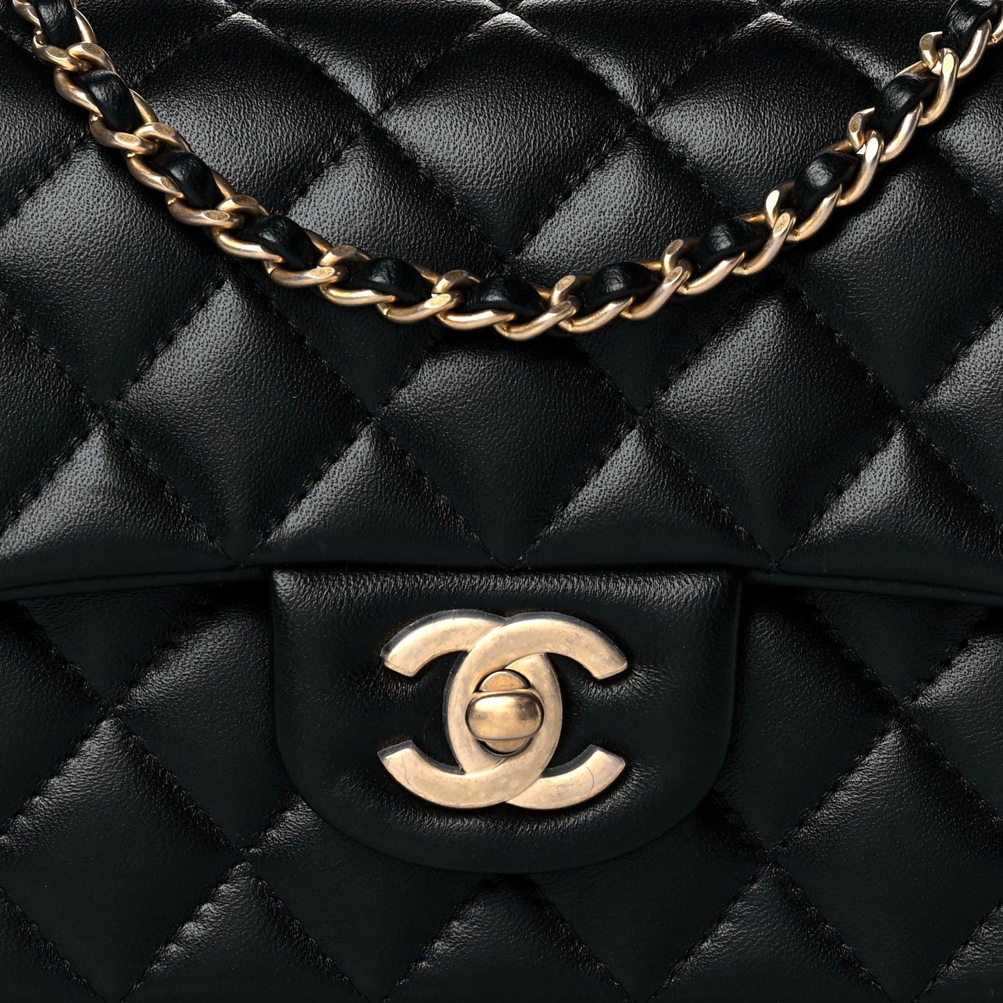 Lambskin Quilted Metal Mini Top Handle Rectangular Flap Black