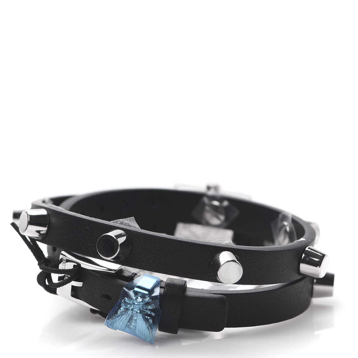 Stainless Steel Calfskin 14mm G-Frame Square Double Wrap Stud Quartz Watch Black