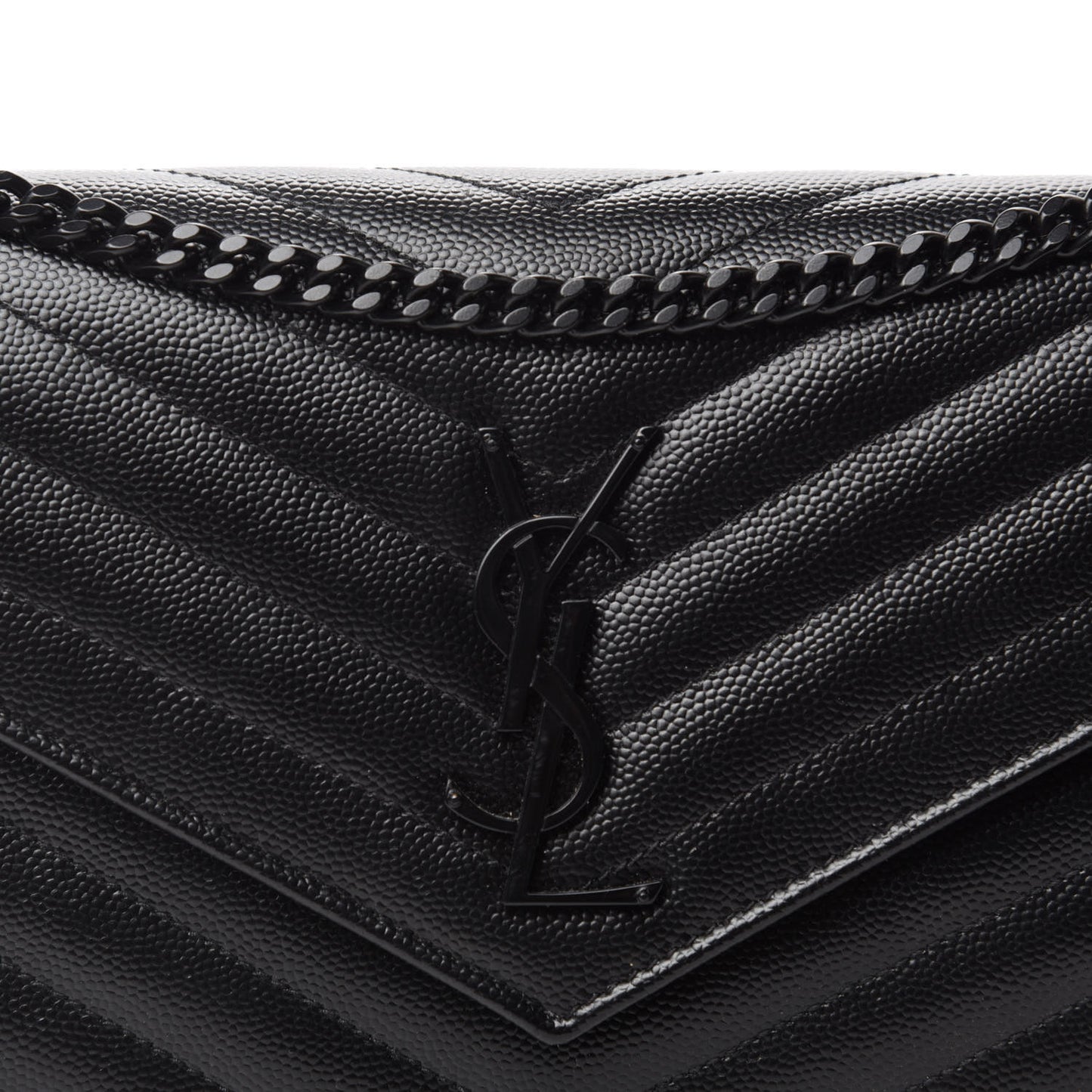 Grain De Poudre Matelasse Chevron Monogram Chain Wallet Black
