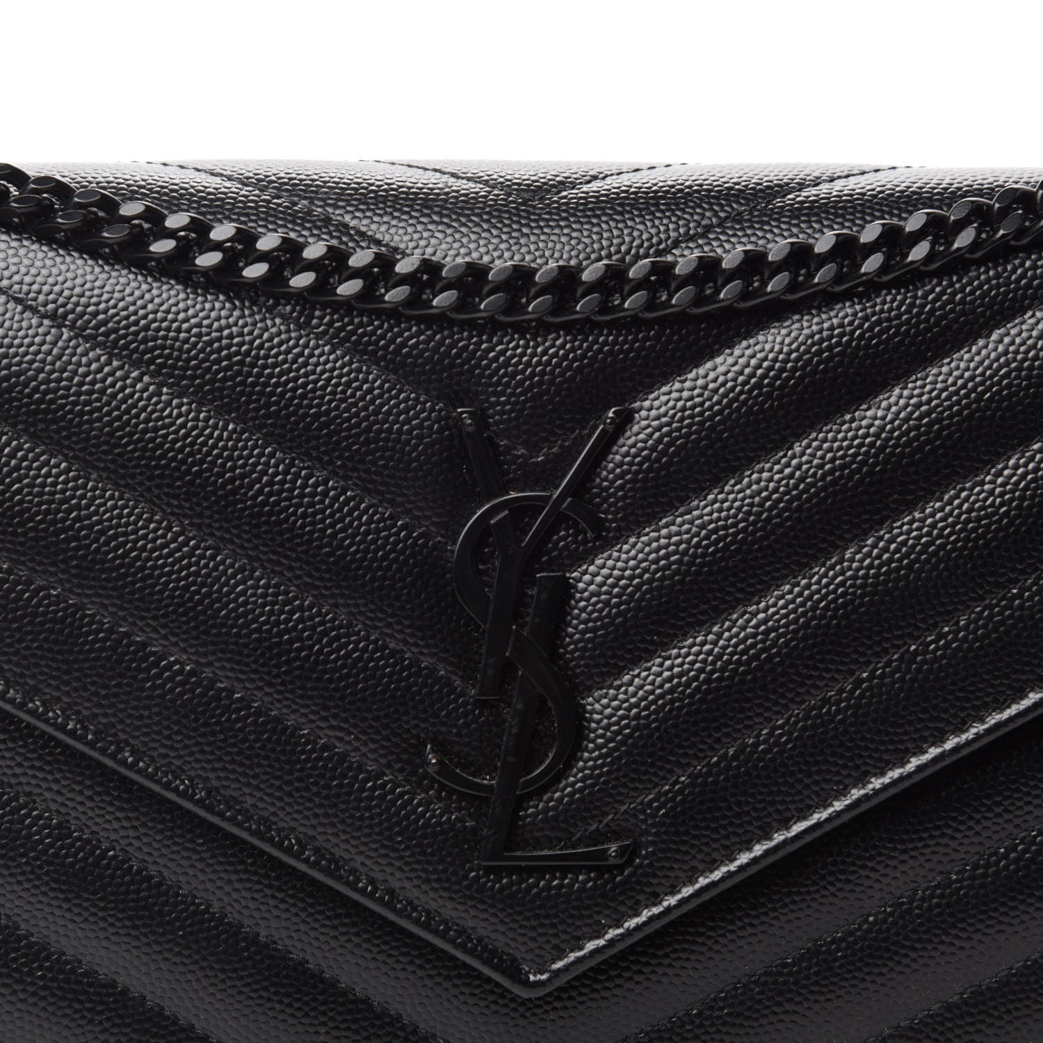 Saint Laurent Grain De Poudre Matelasse Chevron Monogram Chain Wallet Black 11 of 11