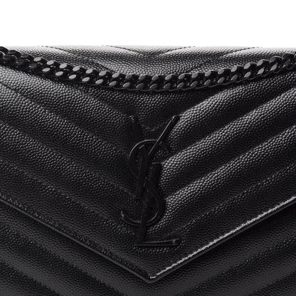 Saint Laurent Grain De Poudre Matelasse Chevron Monogram Chain Wallet Black 11 of 11