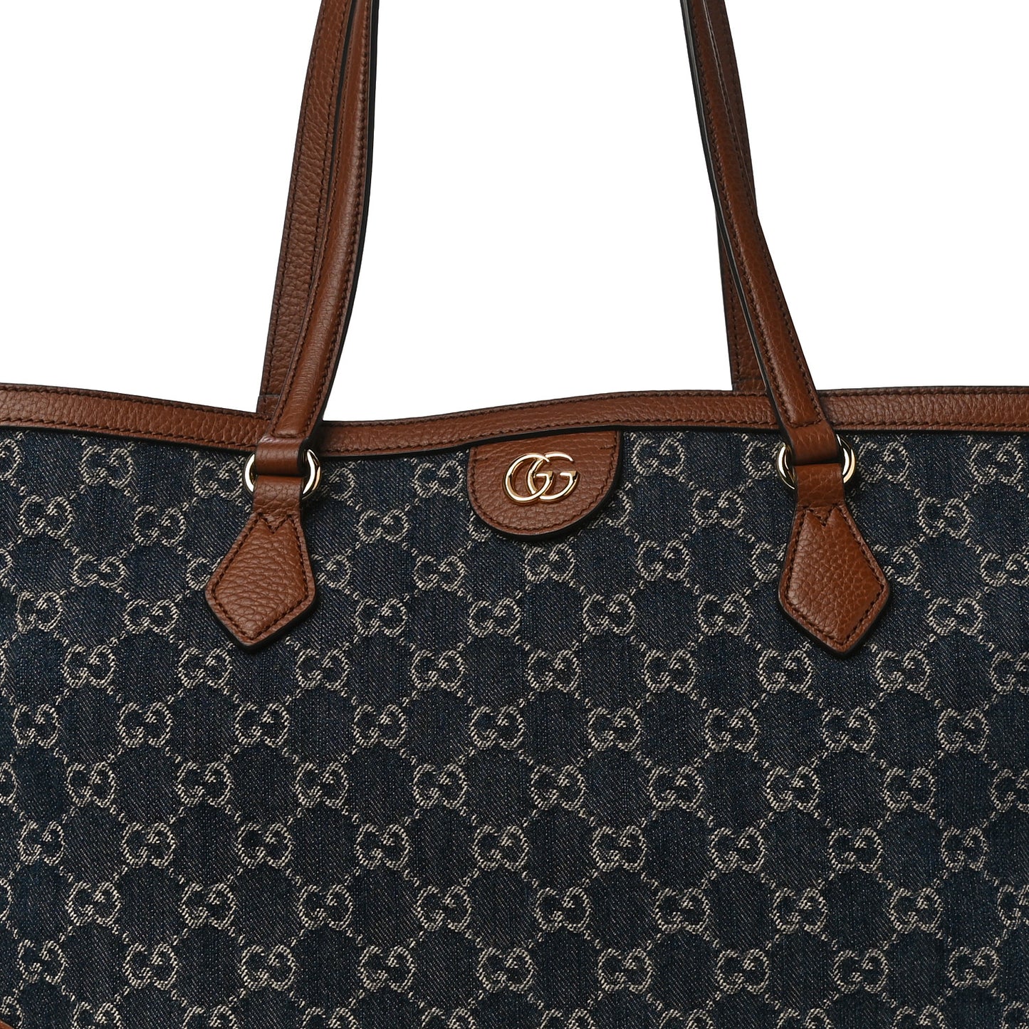 New Denim GG Monogram Medium Ophidia Shopping Tote Blue Tea Cuir