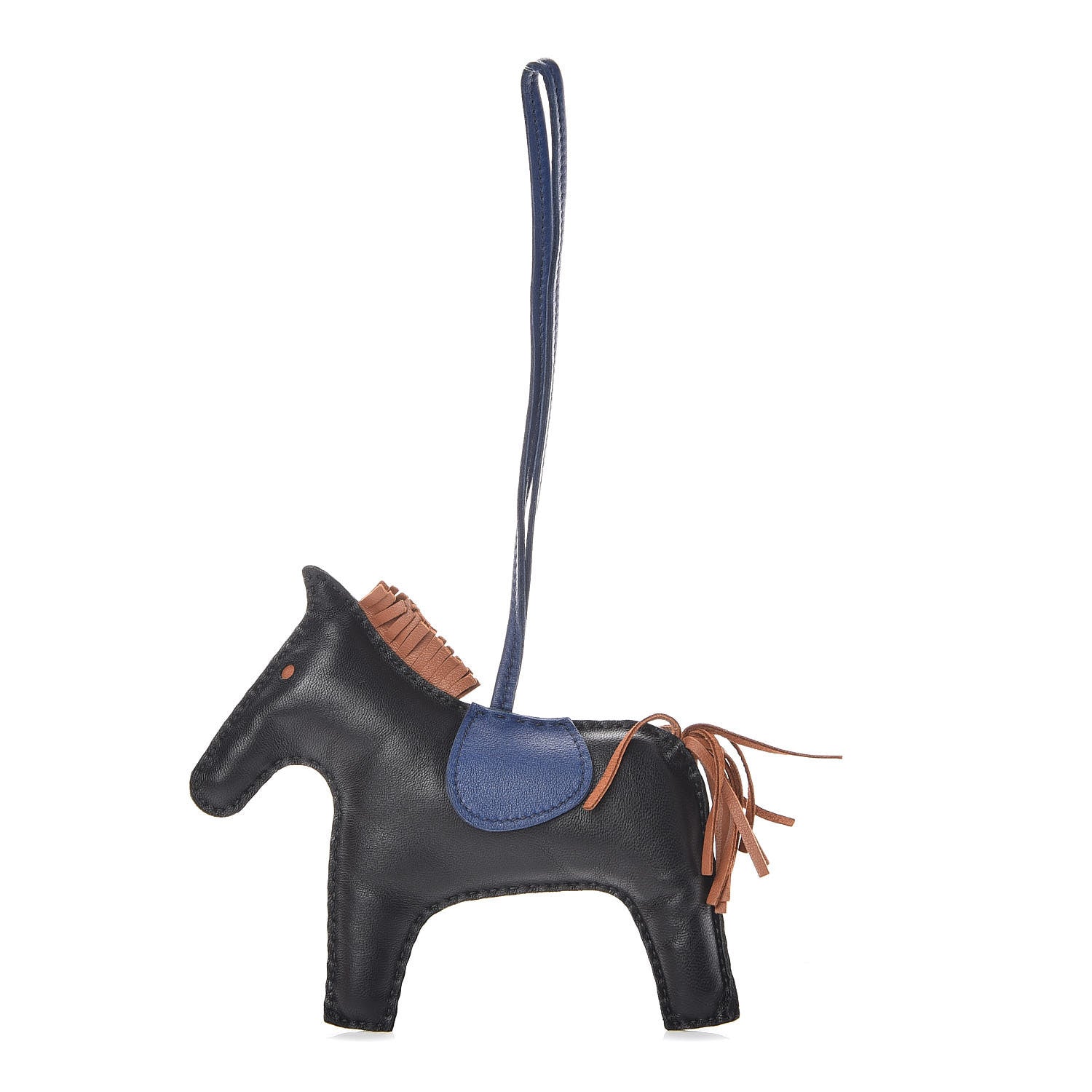 Hermes Milo Lambskin Grigri Rodeo Horse Bag Charm GM Black Bleu Saphir Gold 1 of 5