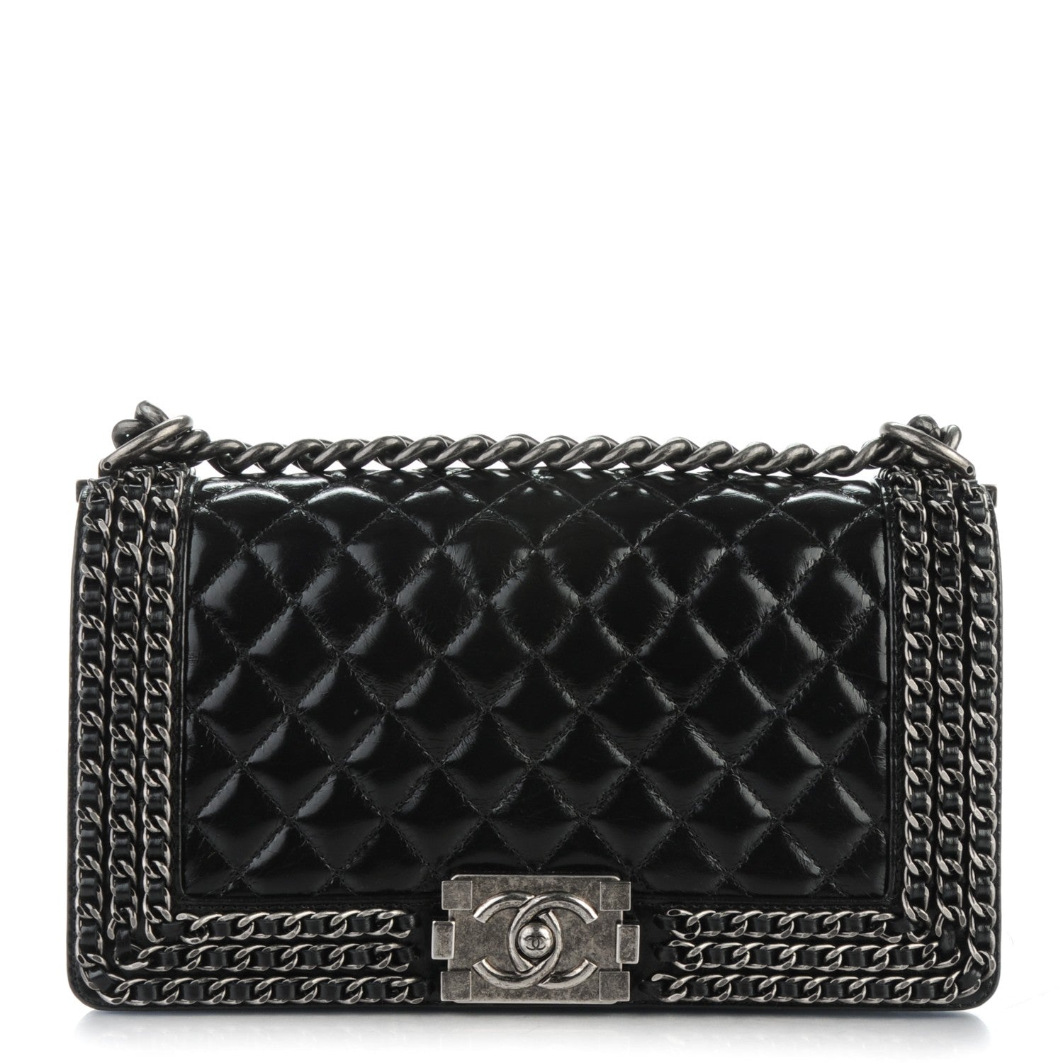 Chanel Glazed Calfskin Quilted Medium Boy Chained Flap Black 1 of 7