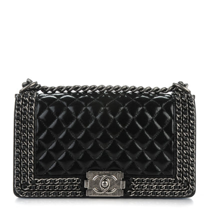 Chanel Glazed Calfskin Quilted Medium Boy Chained Flap Black 1 of 7