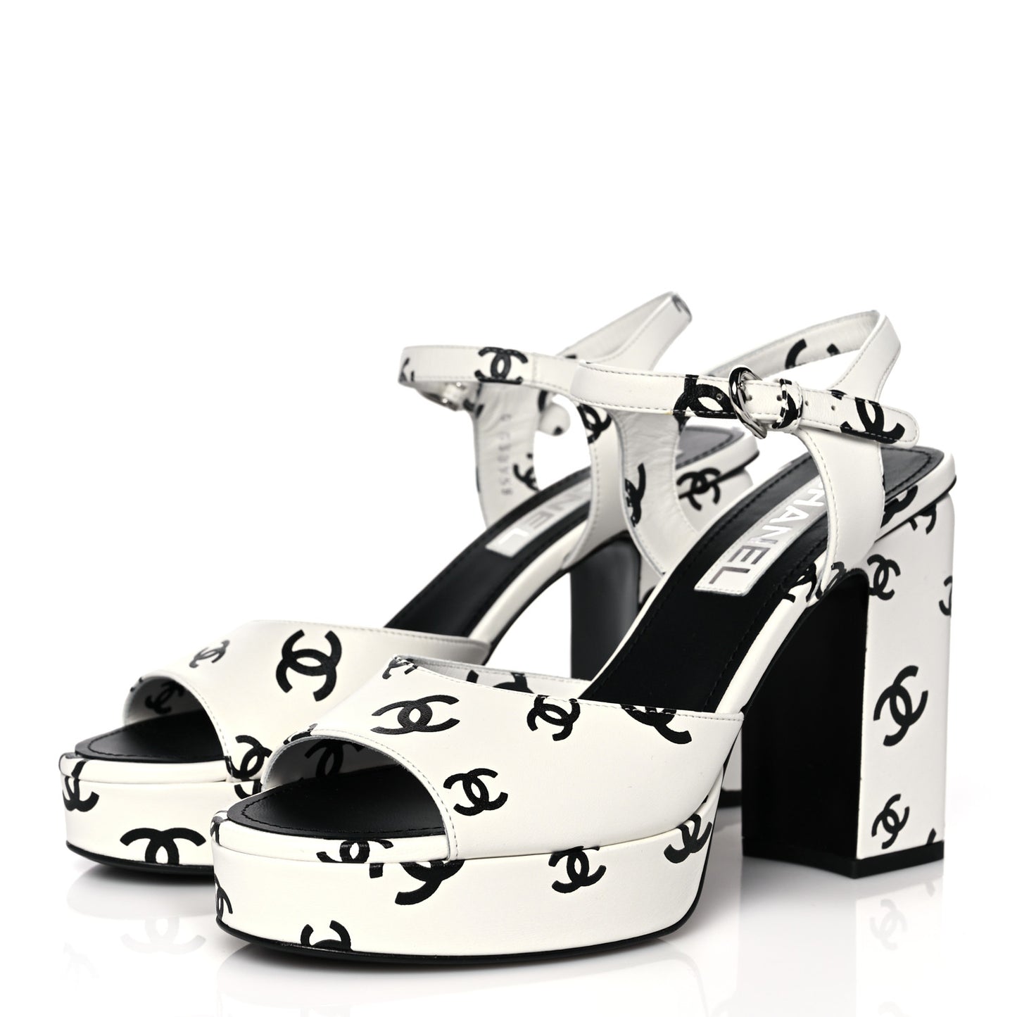 Printed Lambskin Coco Beach Platform Sandals 39 White Black