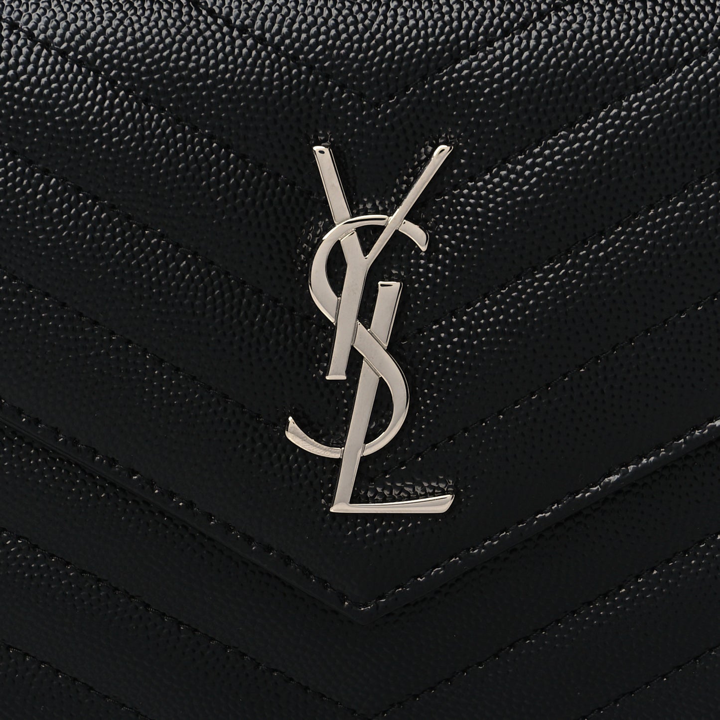 Grain De Poudre Matelasse Chevron Monogram Envelope Chain Wallet Black