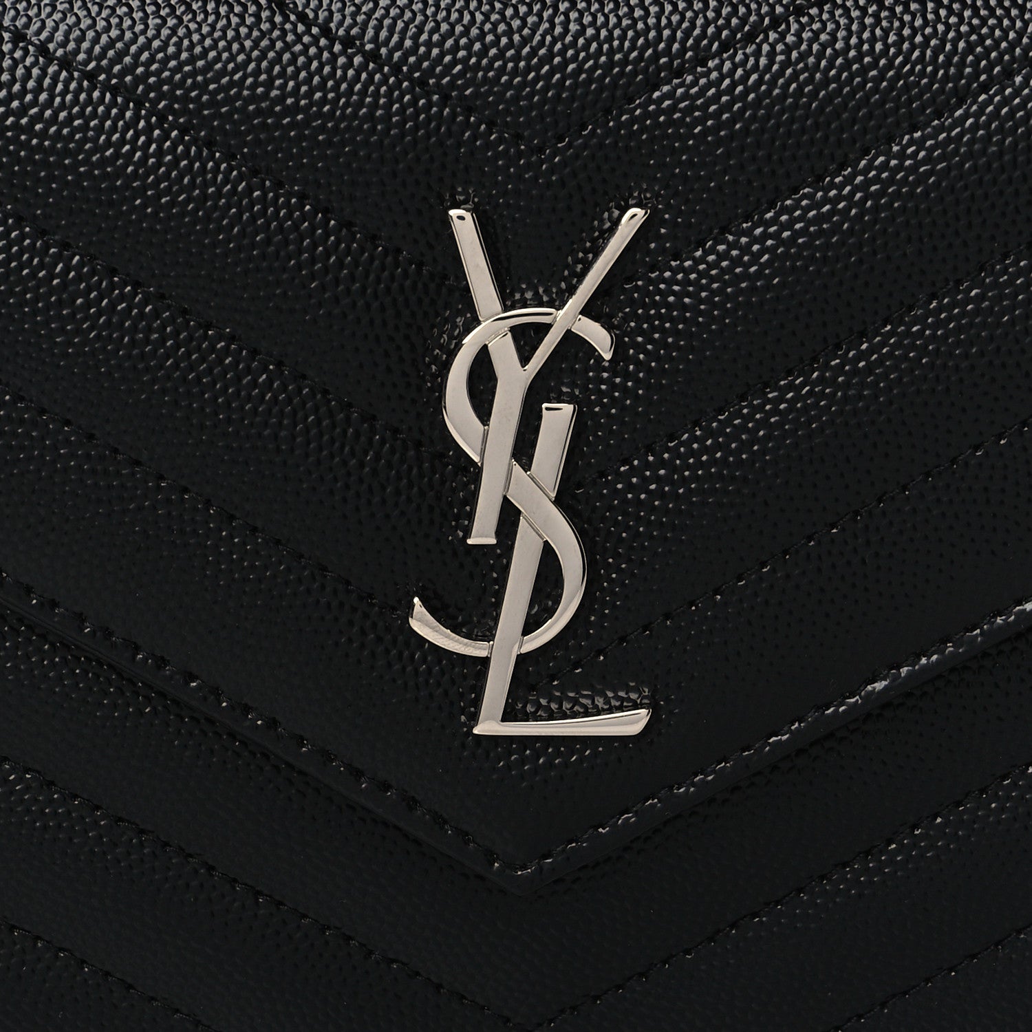 Saint Laurent Grain De Poudre Matelasse Chevron Monogram Envelope Chain Wallet Black 6 of 8
