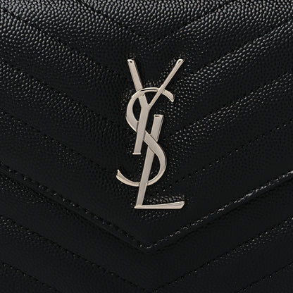 Saint Laurent Grain De Poudre Matelasse Chevron Monogram Envelope Chain Wallet Black 6 of 8