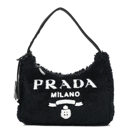 Terry Cloth Mini Re-Edition 2000 Bag Black White