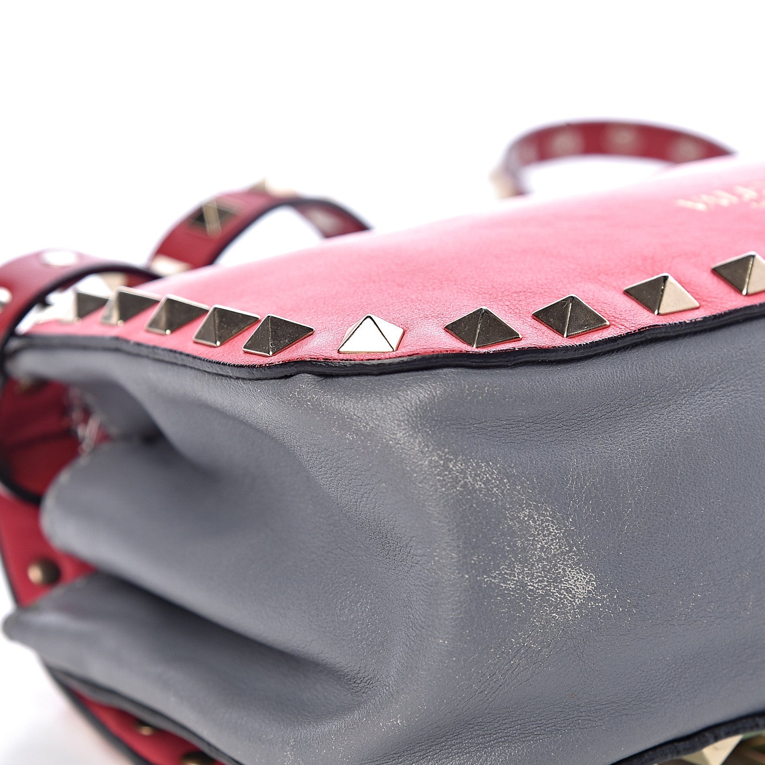 Valentino Garavani Vitello Colorblock Mini Rockstud Flap Saddle Crossbody Bag Deep Rose Green Grey Scarlet 13 of 15