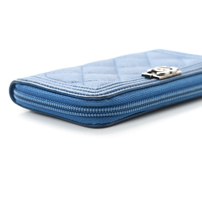 Chanel Caviar Quilted Boy Small Zip Around Wallet Blue 12 of 18